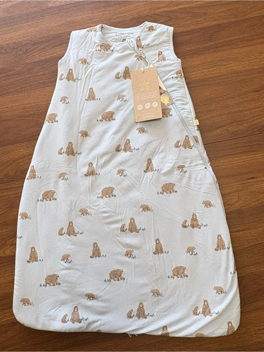 Organic Cotton Bear Print Sleep Sack - Light Blue